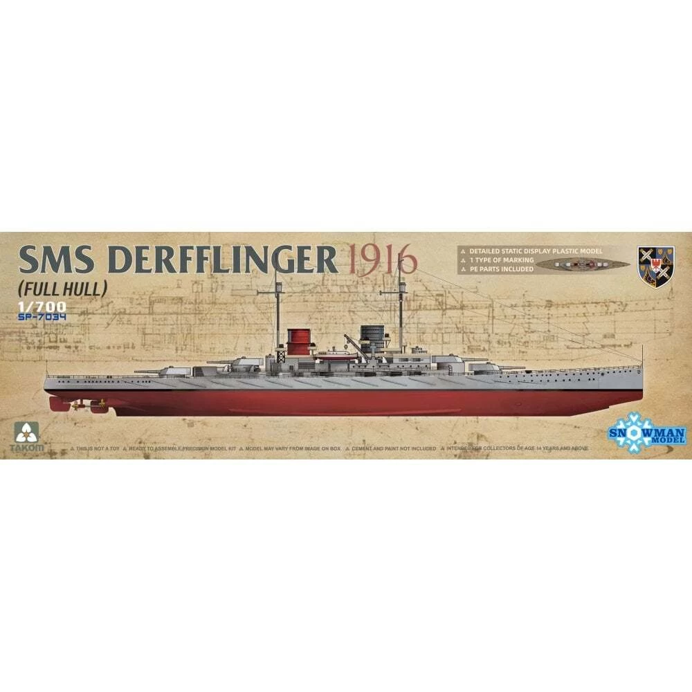 Takom 1/700 SMS Derfflinger 1916 Full Hull Plastic Model Kit 3 Takom 1/700 SMS Derfflinger 1916 Full Hull Plastic Model Kit