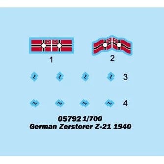 Trumpeter 05792 1/700 German Zerstorser Z21 1940 Plastic Model Kit 5 Trumpeter 05792 1/700 German Zerstorser Z21 1940 Plastic Model Kit - Image 3